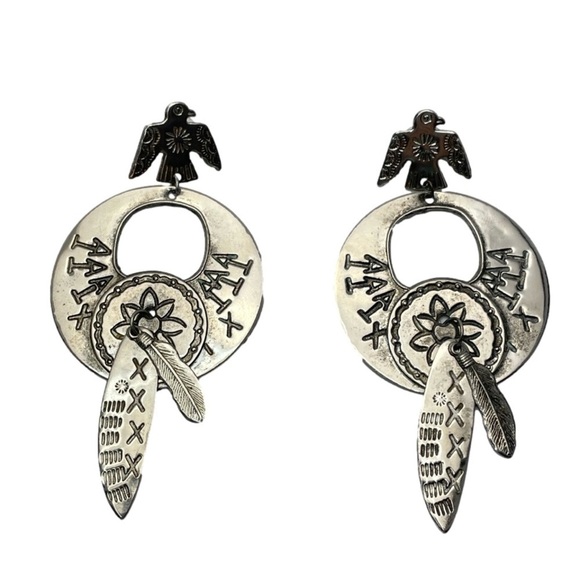 VINTAGE Native American Style Aluminum 4” Earrings - Picture 1 of 7